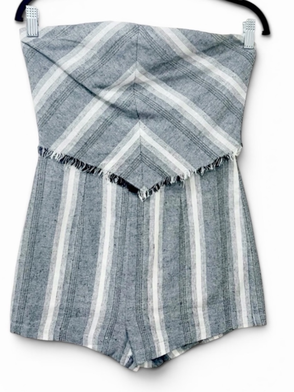 American Threads light gray and white striped strapless romper size Small